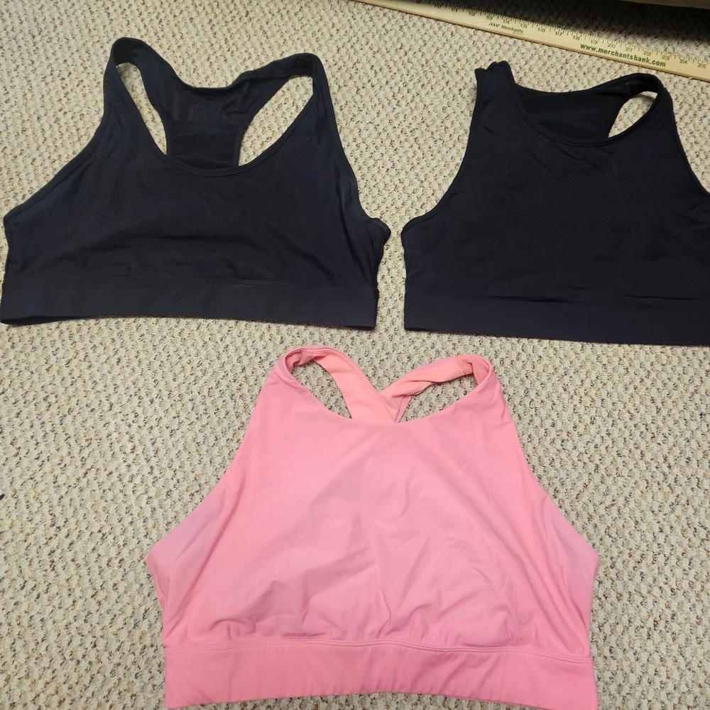 Lot of 3 - Fabletics Sports Bras Black Pink Racerback High Neck Plus Size - 2XL